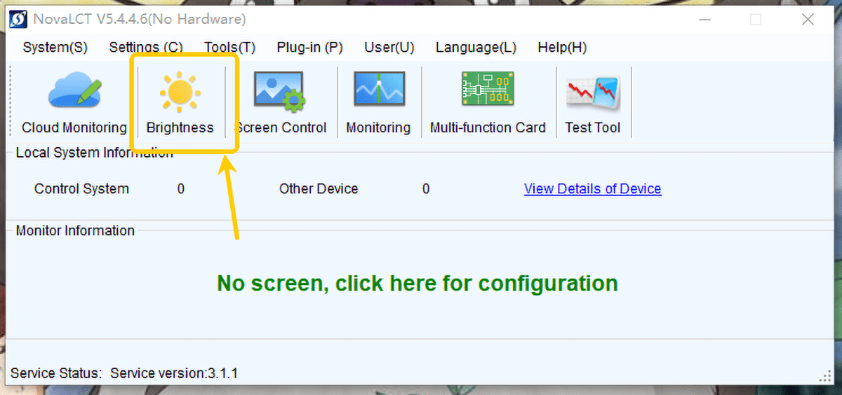 NovaLCT Brightness Settings
