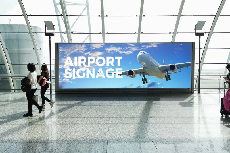 Large indoor LED information screen in an airport terminal