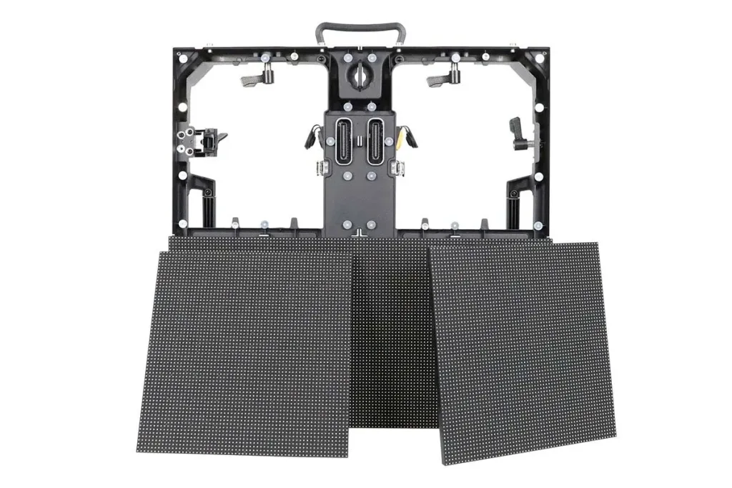 LED display screen modules and cabinets being assembled