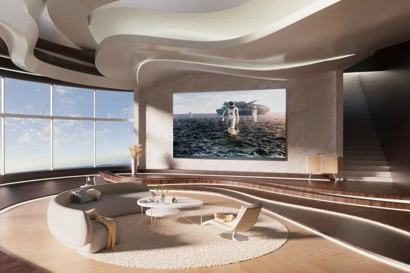 Indoor LED video wall used in a home cinema