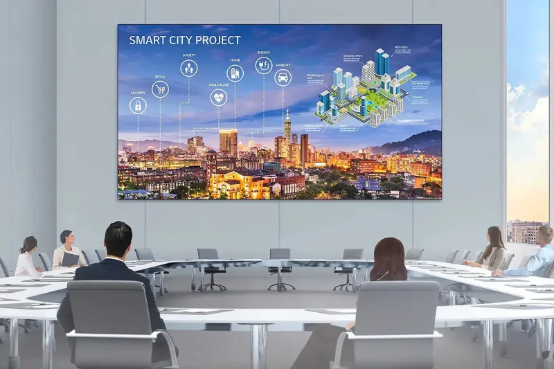 Fine-pitch indoor LED video wall in a corporate meeting room