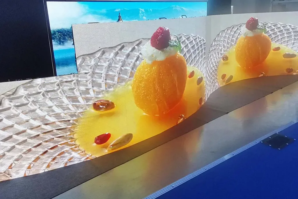 LED display screen showing a continuous image with uniform colour across cabinets