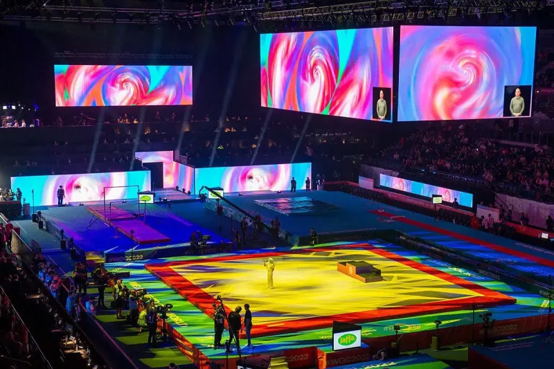 Stadium LED display used behind an awards ceremony on the field