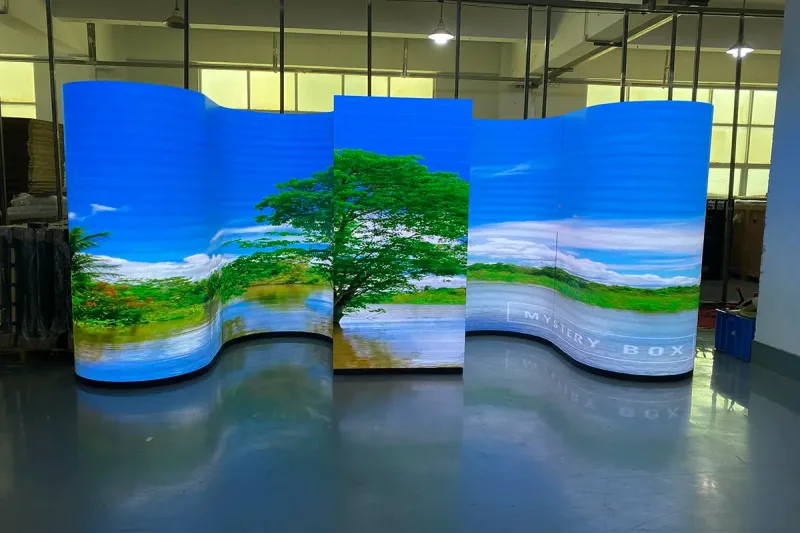 Finished EagerLED flexible LED screen forming a smooth curved display