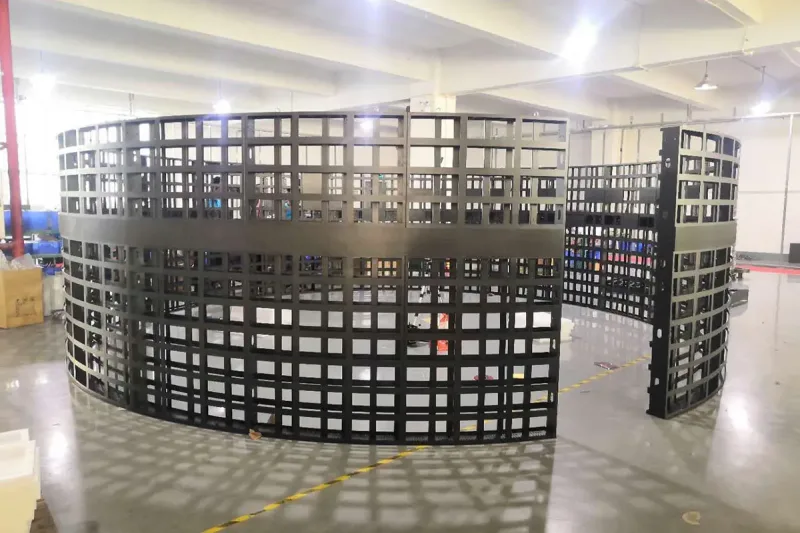 Flexible LED wall integrated into curved interior architecture