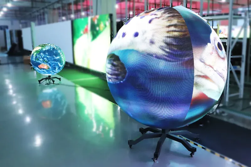 Spherical flexible LED screen installed as a creative indoor display