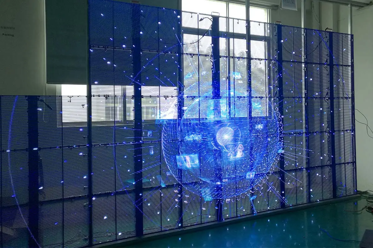 Indoor LED transparent screen is working