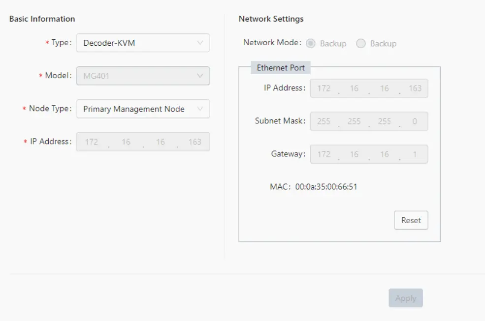 Primary management node settings