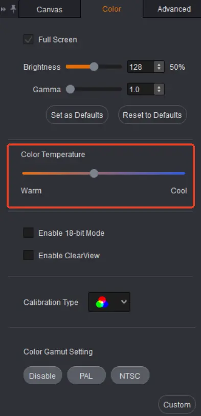 Color settings