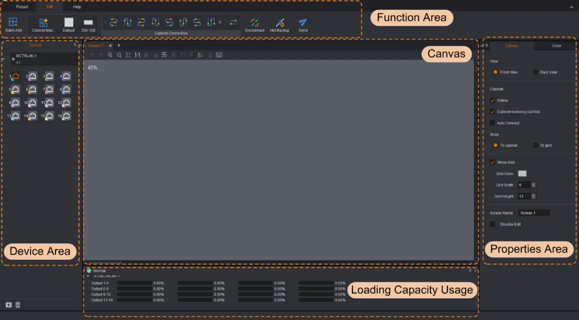 Novastar smartlct screen configuration page