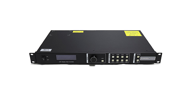 NOVA VX400 图4 - LED Screen Board - LED Screen Board Front view of a 1U rack-mount professional video processing device with a small display, navigation knob, and multiple function buttons on the front panel.