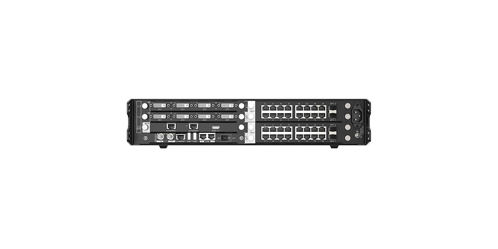 novastar h2 1 - LED Screen Board - LED Screen Board Rack-mount network switch with two rows of Ethernet ports and a power connector on the right side (1U chassis).