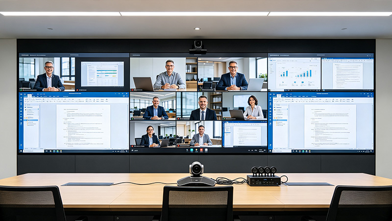 Conference-Room-LED-Display-1 - LED Screen Board Conference room LED video wall showing a business presentation