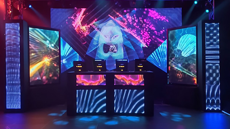 DJ-LED-Screen-1 - LED Screen Board Compact DJ booth LED screen showing synchronized visuals