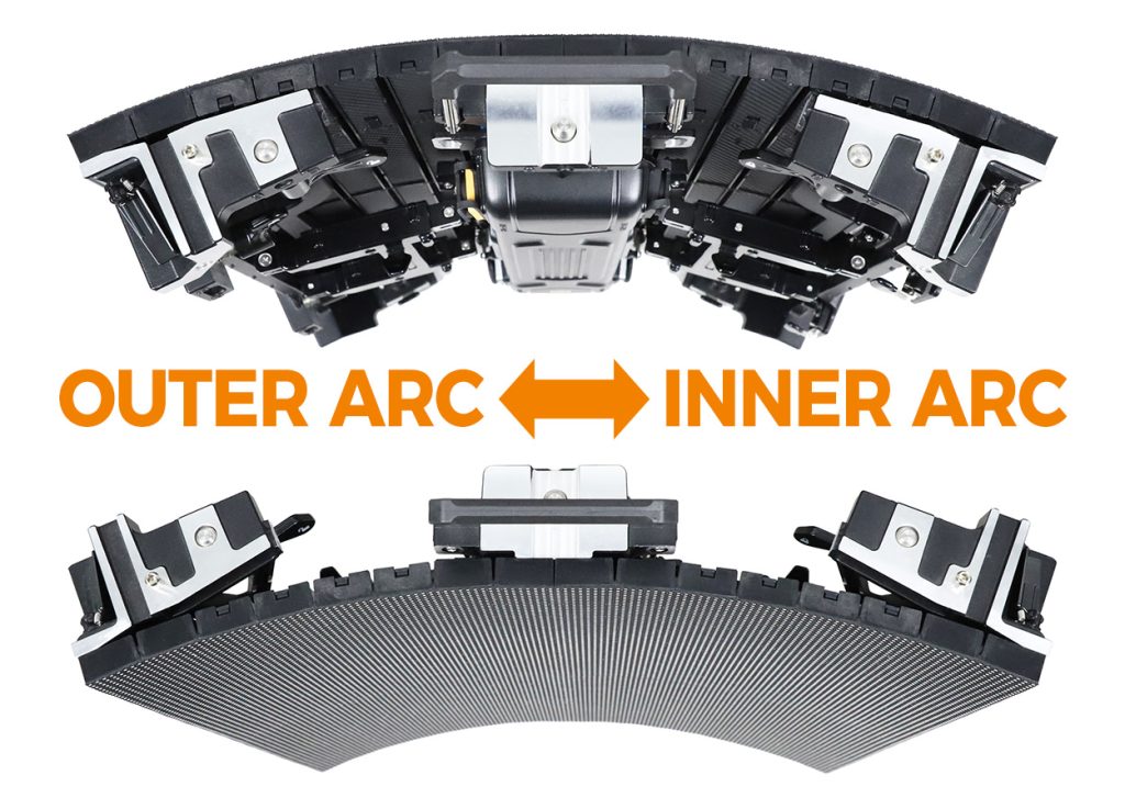 EA500H7 cabinet product photographs showing inward and outward curved configurations