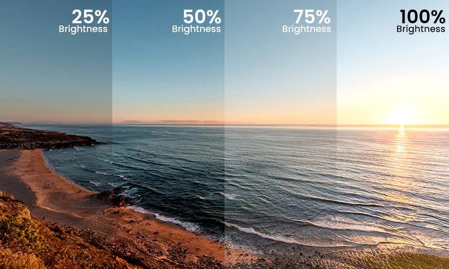 The same image reproduced at 25, 50, 75 and 100 percent brightness to show LED display dimming