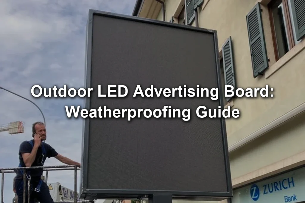 Outdoor LED advertising board installation with the centered title Outdoor LED Advertising Board: Weatherproofing Guide