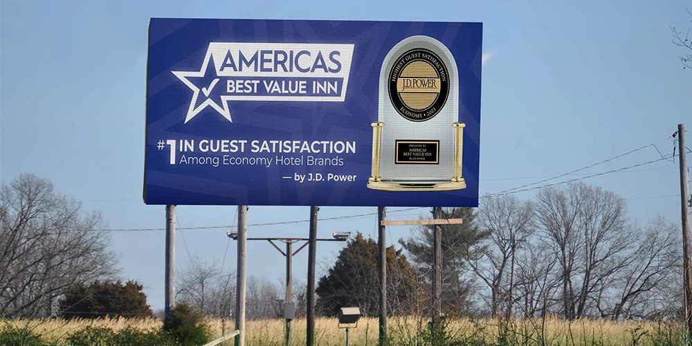 Roadside outdoor LED billboard in an exposed rural location