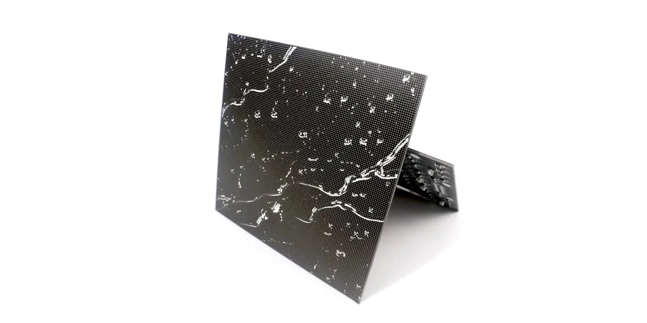 GOB LED module with water splashing across its protected front surface