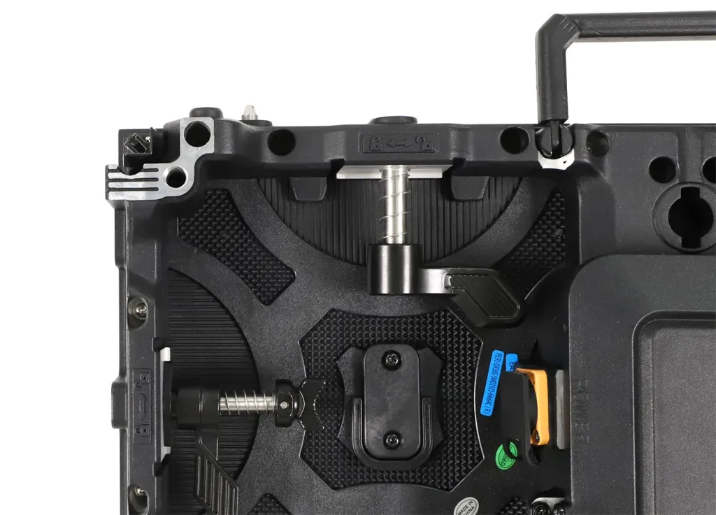 led-cabinet-rear-service-access - LED Screen Board - LED Screen Board Rear of an EagerLED rental LED cabinet showing locks, handle and connectors
