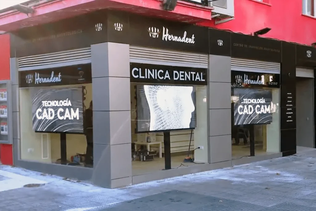 Commercial storefront with LED video displays installed behind several glass window sections